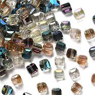 Electorplated Glass Beads, for Beading Jewelry Making, Rainbow Plated, Faceted, Cube, Mixed Color, 9x9x9mm, Hole: 1mm(EGLA-E006-M3)
