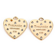 Brass Micro Pave Clear Cubic Zirconia Pendants, for Valentine's Day, Nickel Free, Heart with Fantastic New York & Number 520, Real 18K Gold Plated, 17x17x2mm, Hole: 2mm(KK-S360-137-NF)