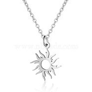 201 Stainless Steel Pendant Necklaces, with Cable Chains, Sun, Stainless Steel Color, 15.7 inch(40cm), 1.5mm, Sun: 18.5x16x1mm(NJEW-T009-JN122-40-1)