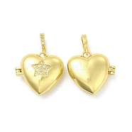 Brass Micro Pave Clear Cubic Zirconia Locket Pendants, Heart with Star Charms, Light Gold, 20x21x7.5mm, Hole: 5.5x3mm(KK-H441-45LG)