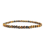 4mm Round Natural Tiger Eye Beads Bracelet for Men, European and American Retro Simple Versatile Stretch Bracelets, 7-1/2 inch(19cm)(KG3069-34)