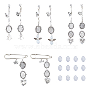 1 Set 2023 Graduation Cap Photo Charms DIY Kits, Alloy Angel & Heart Hat Brim Pendant Decoration, with Lobster Claw Clasp, Iron Brooch, Glass Cabochons, Imitation Cat Eye Beads, Antique Silver & Platinum, 100~150mm, Oval Tray: 18x13mm, 8 style, 1pc/style, 8pcs/set(FIND-FH0006-28)