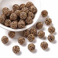 Pave Disco Ball Beads, Polymer Clay Rhinestone Beads, Round, Light Colorado Topaz, PP13(1.9~2mm), 6 Rows Rhinestone, 10mm, Hole: 1.5mm(RB-A130-10mm-1)