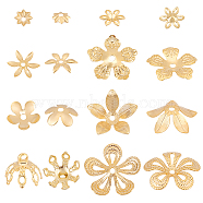 Elite 48Pcs 8 Style Brass Bead Cap, Long-Lasting Plated, Flower, Real 24K Gold Plated, 5~15.5x5~16x0.5~7.5mm, Hole: 1~1.5mm, 6pcs/style(KK-PH0006-78)