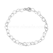 Rhodium Plated 925 Sterling Silver Heart Link Chain Bracelets, with S925 Stamp, Real Platinum Plated, 7-1/2 inch(19cm), Chain: 4.5x6mm, Lobster Clasp: 8x5mm(BJEW-I314-057C-P)