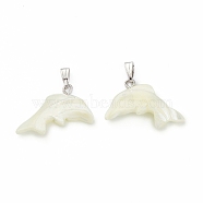 Natural Trochid Shell/Trochus Shell Pendants, Dolphin Charms, with Platinum Tone Iron Findings, Seashell Color, Fit for 1.2mm Rhinestone, 14~14.5x23~24x3mm, Hole: 6.5x2.5mm(SSHEL-K027-14)