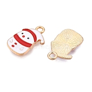 Christmas Theme Alloy Enamel Pendants, Cadmium Free & Lead Free, Light Gold, Snowman, 17x11x1mm, Hole: 1.8mm(ENAM-T020-10W)