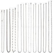 10Pcs 10 Style 304 Stainless Steel Curb & Rope & Box & Wheat & Bar Link Chain Necklaces Set, Stainless Steel Color, 16.54~25.79 inch(4.2~65.5cm), 1Pc/style(MAK-OC0001-009)