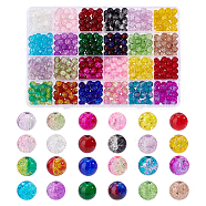 PandaHall Elite 600Pcs 24 Colors Transparent Crackle Glass Beads, Round, Mixed Color, 8mm, Hole: 1.3~1.6mm, about 25Pcs/color(CCG-PH0001-12)