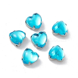 Heart Sew On Rhinestones, Smooth Face Taiwan Acrylic Rhinestone, Multi-Strand Links, with Platinum Tone Brass Prong Settings, Cyan, 10x10x7mm, Hole: 1mm(OACR-E012-01P-03)