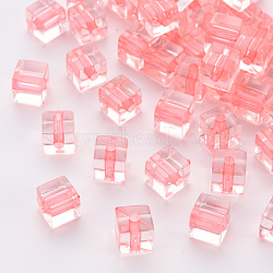 Transparent Acrylic Beads, Cube, Light Coral, 8x7.5x7.5mm, Hole: 1.8mm, about 900pcs/500g(TACR-S154-12A-52)