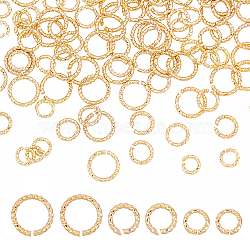 AHADERMAKER 120Pcs 3 Styles Brass Open Jump Rings for Chainmaille Weaves, Nickel Free, Textured, Round Ring, Real 18K Gold Plated, 5~8x1mm, 18 Gauge, Inner Diameter: 3~6mm, 40pcs/style(KK-GA0001-32)