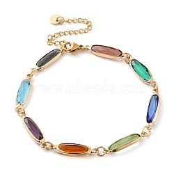 Colorful Glass Link Chain Bracelets, with Golden Brass Chains, Oval, 10-1/8 inch(25.7cm), 60mm extender(BJEW-B075-04)