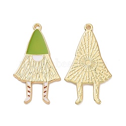Christmas Theme Rack Plating Alloy Enamel Pendants, Light Gold Tone Gnome Charms, Olive Drab, 37x20x1.5mm, Hole: 1.5mm(PALLOY-O109-41LG)