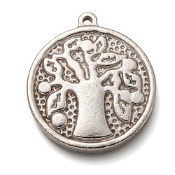 304 Stainless Steel Pendants, Flat Round with Tree of Life, Stainless Steel Color, 30.5x27x3mm, Hole: 1.8mm(STAS-H123-19P)