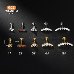 G23 Titanium Micro Pave Clear Cubic Zirconia Threadless Labrets, Lip Rings, Leaf, Stainless Steel Color, 8mm, Pin: 1.2mm(WG2497D-01)