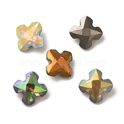 Glass Rhinestone Cabochons, Pointed Back & Back Plated, Faceted, Cross, Mixed Color, 10x10x4.5mm(RGLA-G023-23)