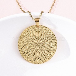 Flat Round 304 Stainless Steel Pendant Necklaces, Ion Plating(IP), Real 18K Gold Plated, 18.11 inch(46cm)(NJEW-M096-28G)