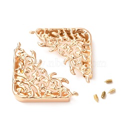 Zinc Alloy Bracket, Hollow Out Corner Protector, with Screw, Light Gold, 47x47x7mm, Hole: 2.5mm(PALLOY-A068-01KCG)