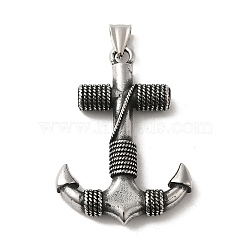 Viking 304 Stainless Steel Big Pendants, Anchor Charm, Antique Silver, 62.5x37.5x6.5mm, Hole: 9X5mm(STAS-D091-04AS)