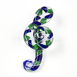 Handmade Lampwork Big Pendants, Musical Note, Lime Green, 65~68x28~30x14~16mm, Hole: 5~8x10~14mm(LAMP-T023-07D)