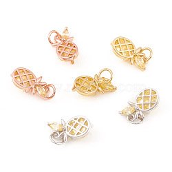 Brass Micro Pave Cubic Zirconia Charms, with Jump Ring, Pineapple, Yellow, Mixed Color, 10.5x6x3.5mm, Jump Ring: 4x0.6mm, Hole: 2.5mm(KK-I672-49)