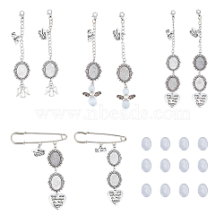 1 Set 2023 Graduation Cap Photo Charms DIY Kits, Alloy Angel & Heart Hat Brim Pendant Decoration, with Lobster Claw Clasp, Iron Brooch, Glass Cabochons, Imitation Cat Eye Beads, Antique Silver & Platinum, 100~150mm, Oval Tray: 18x13mm, 8 style, 1pc/style, 8pcs/set(FIND-FH0006-28)
