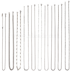 10Pcs 10 Style 304 Stainless Steel Curb & Rope & Box & Wheat & Bar Link Chain Necklaces Set, Stainless Steel Color, 16.54~25.79 inch(4.2~65.5cm), 1Pc/style(MAK-OC0001-009)
