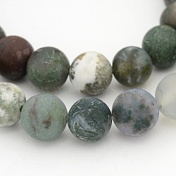 Frosted Round Natural Moss Agate Bead Strands, 10mm, Hole: 1mm, about 39pcs/strand, 15 inch(G-J276-55-10mm)