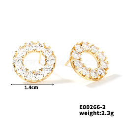 Copper Geometric Hollow Circle Stud Earrings Women Simple Zirconia Fashion Ear Jewelry, Golden, 14mm(OJ7270-2)