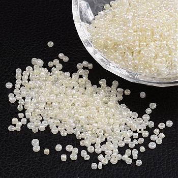 12/0 Ceylon Round Glass Seed Beads, Light Goldenrod Yellow, Size: about 2mm in diameter, hole:1mm, about 3303pcs/50g