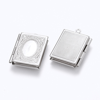 304 Stainless Steel Locket Pendants, Photo Frame Charms for Necklaces, Rectangle, Stainless Steel Color, 26.5x19x4.5mm, Hole: 1.5mm, Inner Size: 9.5x15mm