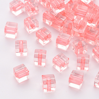 Transparent Acrylic Beads, Cube, Light Coral, 8x7.5x7.5mm, Hole: 1.8mm, about 900pcs/500g