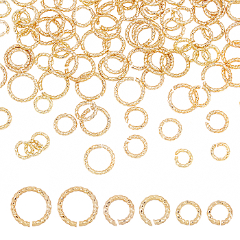 AHADERMAKER 120Pcs 3 Styles Brass Open Jump Rings, Nickel Free, Textured, Round Ring, Real 18K Gold Plated, 5~8x1mm, 18 Gauge, Inner Diameter: 3~6mm, 40pcs/style