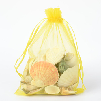 Organza Bags, with Ribbons, Yellow, 18x13cm