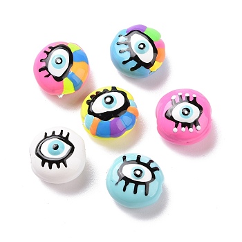 Enamel Beads, with ABS Plastic Imitation Pearl Inside, Oval with Evil Eye, Mixed Color, 13.5x13x7.5mm, Hole: 1mm