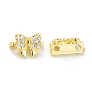 Rack Plating Brass Pave Cubic Zirconia Slide Charms, Cadmium Free & Lead Free, Long-Lasting Plated, Bowknot, Real 18K Gold Plated, 7x10x5mm, Hole: 1.4mm