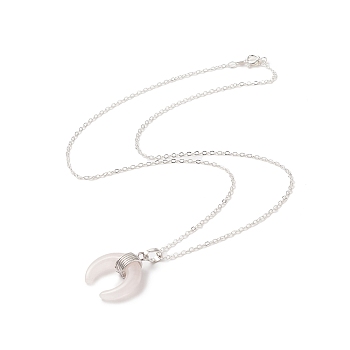 Natural Rose Quartz Geometry Pendant Necklace, Platinum Brass Jewelry for Women, Horn, 18.50 inch(47cm), Pendant: 24x20.5x8mm