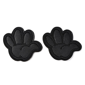 Computerized Embroidery Imitation Leather Self Adhesive Patches, Stick On Patch, Costume Accessories, Appliques, Palm, Black, 46x50x1.5mm