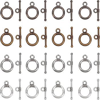 SUPERFINDINGS 120 Sets 4 Colors CCB Plastic Toggle Clasps, Ring, Mixed Color, Ring: 19x15x2mm, Hole: 3mm, Bar: 22x2mm, Hole: 2.5mm, 30 set/color