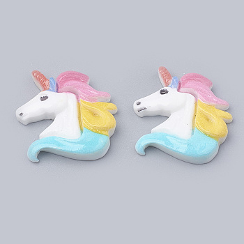 Resin Cabochons, Unicorn, Colorful, 22x22x4mm