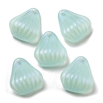 Opaque Acrylic Pendants, with Glitter Powder, Shell Shape, Pale Turquoise, 24.5x21x10mm, Hole: 1.6mm