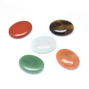 Natural & Synthetic Mixed Stone Oval Palm Stone, Reiki Healing Pocket Stone for Anxiety Stress Relief Therapy, 44~45x33~34x9~12mm