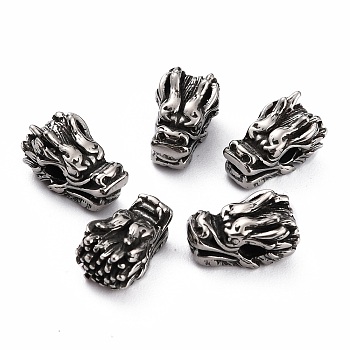 304 Stainless Steel Beads, Dragon Head, Antique Silver, 11.8x7.5x6.9mm, Hole: 2.3mm
