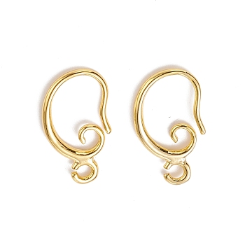 Brass Earring Hooks, with Horizontal Loop, Long-Lasting Plated, Real 18K Gold Plated, 15x10x2mm, Hole: 1mm, 18 Gauge, Pin: 1mm