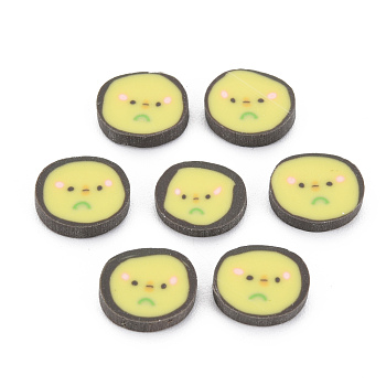 Handmade Polymer Clay Cabochons, Flat Round with Expression, Champagne Yellow, 9x10x2mm, about 5000pcs/1000g