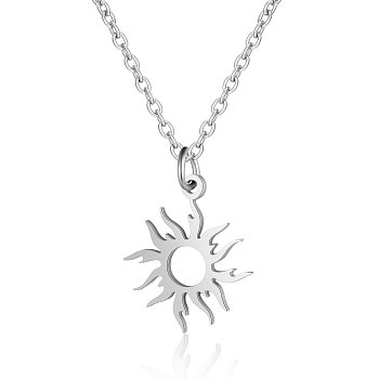 201 Stainless Steel Pendant Necklaces, with Cable Chains, Sun, Stainless Steel Color, 15.7 inch(40cm), 1.5mm, Sun: 18.5x16x1mm