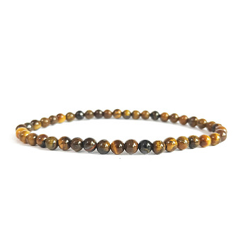 4mm Round Natural Tiger Eye Beads Bracelet for Men, European and American Retro Simple Versatile Stretch Bracelets, 7-1/2 inch(19cm)