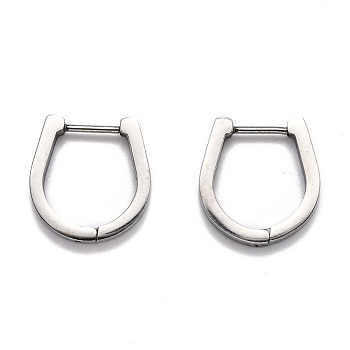 304 Stainless Steel Huggie Hoop Earrings, Horse Shoe, Stainless Steel Color, 16.5x16x3mm, Pin: 1mm