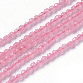 Natural White Jade Beads Strands, Faceted, Round, Pink, 2~2.5x2mm, Hole: 0.2mm, about 167~181pcs/strand, 15.7~15.9 inch(40~40.5cm)